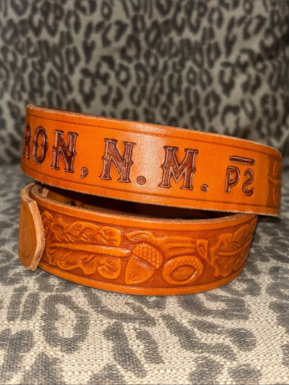 Vintage Philmont boyscout ranch tooled leather belt matching brass buckle 36